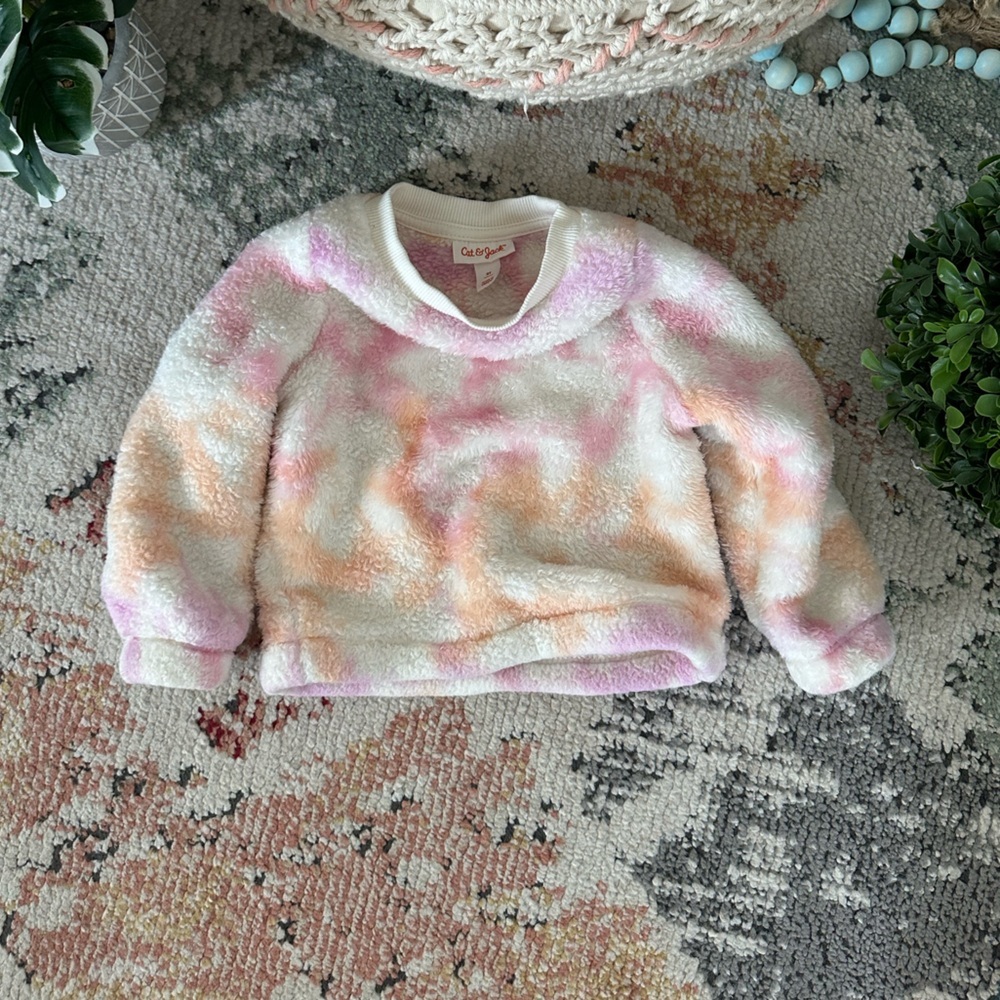 Cat & Jack Toddler Girls Sherpa Long Sleeve Pullover, Warm Tie Dye Size 2T - Picture 5 of 12